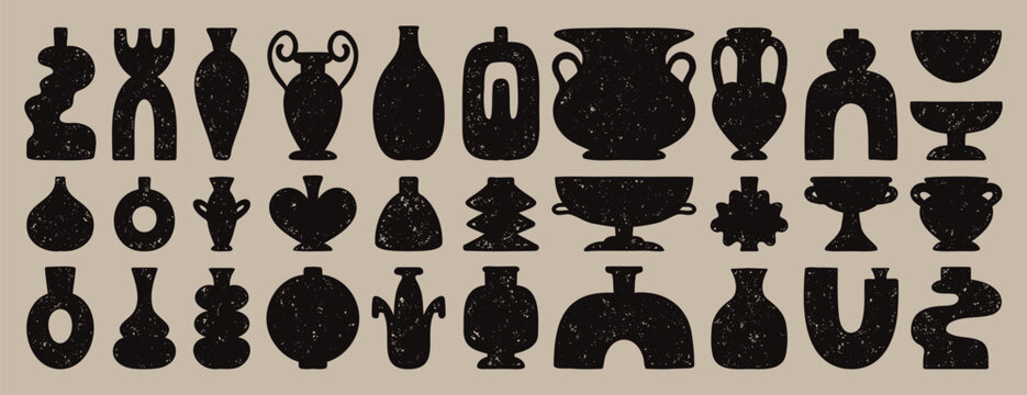 minimalism, elegance, classic vases and amphorae textured boho ceramic vases trendy minimalist style. pottery icons creative trendy forms