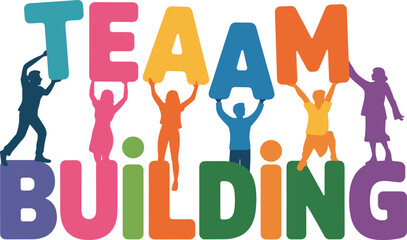 Team building concept illustration, diverse people teamwork cooperation colorful typography leadership collaboration business success strategy © Earshad Creative