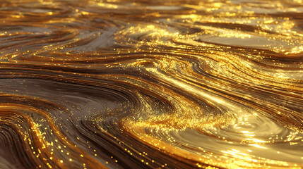 Swirling golden liquid with bright sparkling particles and light