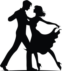 Formally dressed couple passionate ballroom dance movement, romantic couple dancing vector illustration