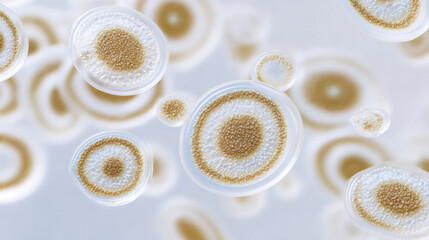 Abstract biology pattern microbiology background petri dish culture circular bacteria colony agar plate texture scientific research concept zoom blur effect sterile laboratory feel