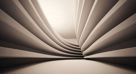 Abstract beige curved lines create a modern architectural showcase, suggesting depth and perspective, ideal for minimalist design or branding concepts