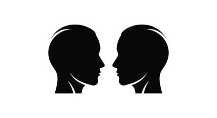 A striking silhouette depicting two human heads in profile facing each other symbolizing connection