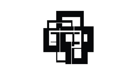 Obraz premium An abstract black and white geometric design featuring interlocking rectangular shapes on a white background