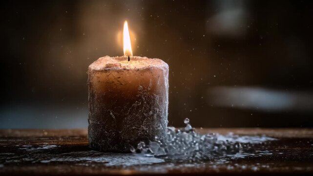 Candle, A lit candle with a warm glow, placed on a wooden table, creating a cozy and inviting atmosphere