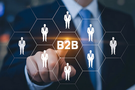 Businessman interacting with b2b network - Powered by Adobe