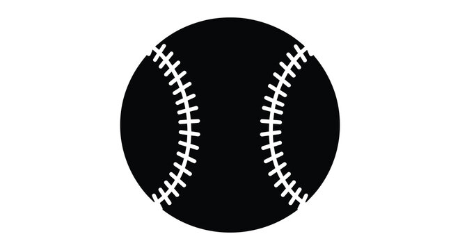 A simple black and white illustration depicting a baseball with visible stitching details