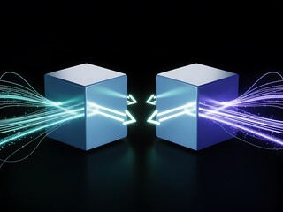 Digital data flow between two processing units representing network communication and information exchange