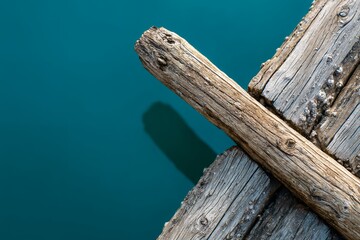 Weathered wooden pier overlooking deep blue waters