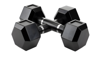 Modern black dumbbells for strength training and fitness