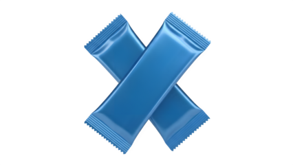 Two blue snack wrappers crossed over black background
