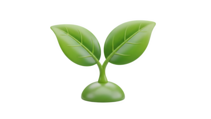 Vibrant green plant sprout with two leaves on black background