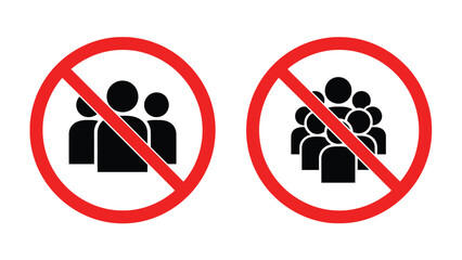 Two prohibition signs depicting silhouettes of people both crossed out with red circles conveying a no entry or restriction message