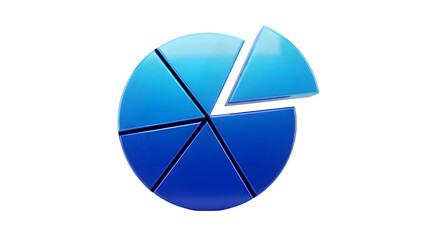 Blue pie chart with six sections on black background for business analysis