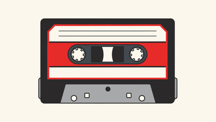 Fototapeta premium A red cassette tape illustration on a plain background viewed from the front