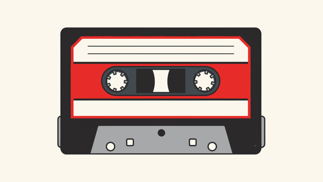 A red cassette tape illustration on a plain background viewed from the front
