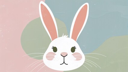 Obraz premium Cute bunny illustration in pastel colors symbolizing Easter Orthodox Easter egg hunt painted eggs Easter bread kulich paska spring celebration resurrection Easter Sunday candle church family tradition