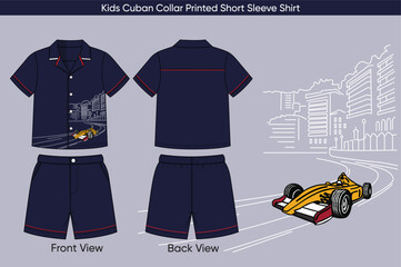 Cuban Collar Screen Printed Short Sleeve Shirt Vector Design