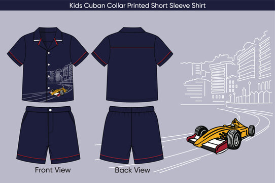 Cuban Collar Screen Printed Short Sleeve Shirt Vector Design