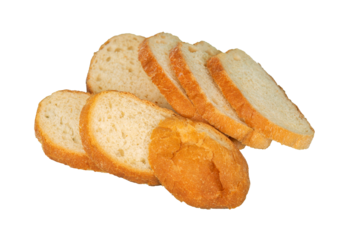 Sliced white bread loaf isolated on white background.