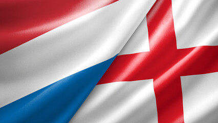 Fototapeta premium Netherlands and England two national flags filling the entire frame, close-up view, edge-to-edge composition