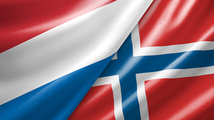 Fototapeta premium Netherlands and Norway two national flags filling the entire frame, close-up view, edge-to-edge composition