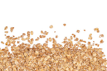 Raw oat flakes texture on gray background.