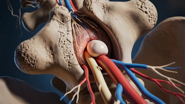 Animated Orbiting View of Human Lumbar Vertebrae and Sciatic Nerve Compression