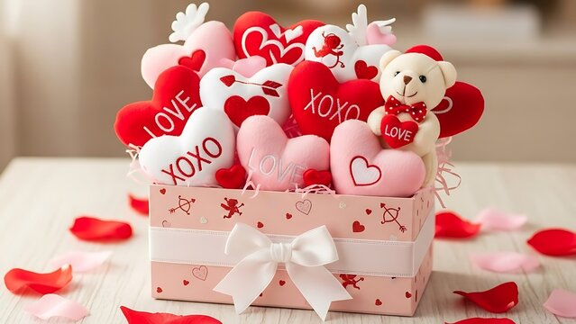 Valentine's day gift box with hearts and bear