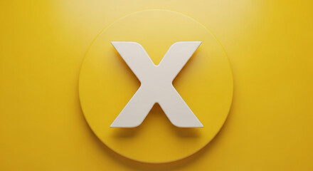 Obraz premium White letter X on yellow oval platform against yellow background, minimalist design, showcasing clean typography, ideal for branding or logo concepts