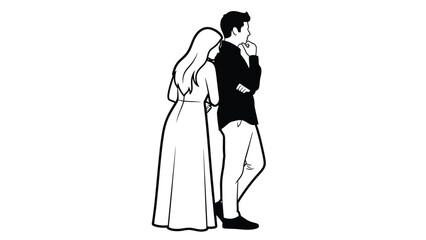 A striking black and white illustration depicts a couple intimately embracing with one leaning in and the other thoughtfully pondering