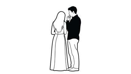 A simple black and white line drawing depicts a couple facing each other in a seemingly intimate moment showing connection