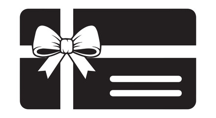 Black and white gift card with ribbon and bow, isolated on transparent background
