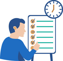 Task checklist illustration. Flat vector illustration of checking tasks and completing to-do list for productivity