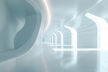 Calm Futuristic Environment with Minimal Design.Modern futuristic environment with clean architecture and soft lighting. Elegant and realistic future concept with copy space for innovation and technol