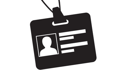 Black identification badge with a photo placeholder and lines for text, isolated on transparent background