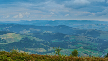 Summer rural landscape in the Ukrainian Carpathians, Borzhava Ridge