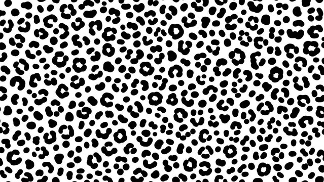 A repeating pattern featuring black leopard spots against a white background.