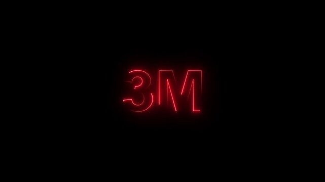 glowing neon 3m followers Celebration text animation. 3m animation neon text effect video motion on transparent background.4k