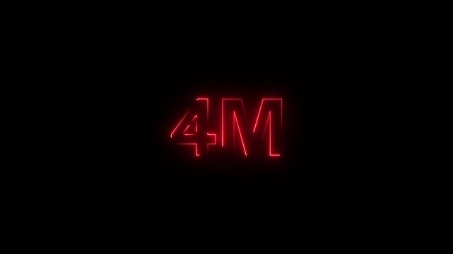 4M million neon glowing text animation on black background.4k motion video