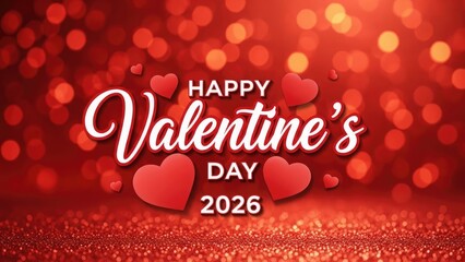 Happy Valentines Day 2026 red hearts bokeh