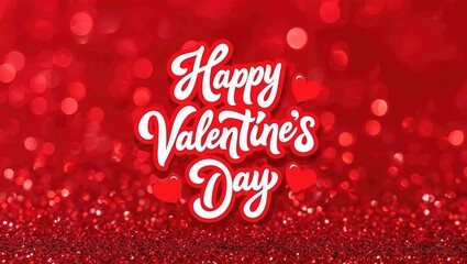 Happy Valentines Day red glitter bokeh hearts