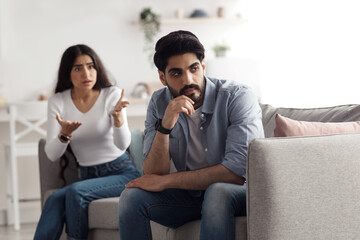 Quarrel and scandal at home, negative emotions, swearing and arguments. Upset excited millennial...