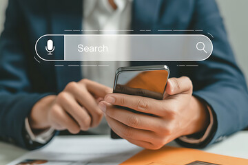 Person using smartphone with voice search