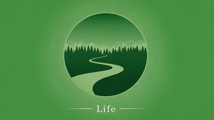 Serene forest landscape with winding road and mountains