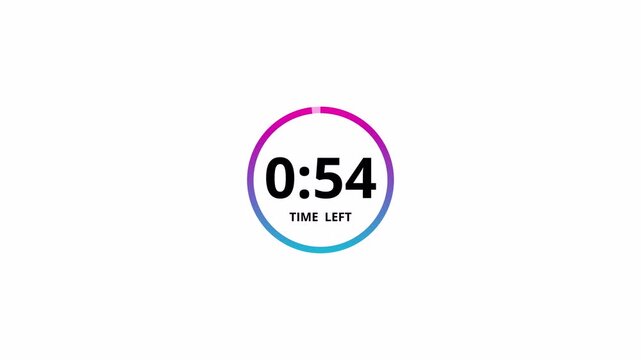 One minute countdown animation with transparent background, countdown timer from 60 seconds to 0 seconds with minute and seconds, One minute countdown timer with alpha channel in 4k.