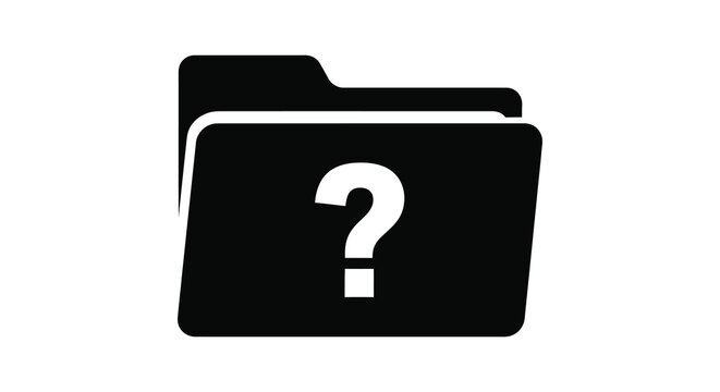 A black folder icon with a white question mark displayed prominently on its surface
