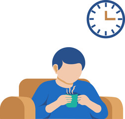 Break time illustration. Flat vector illustration of a person taking a break from work at home