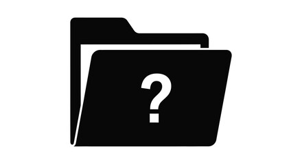 A black folder icon with a white question mark inside represents uncertainty or missing content