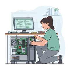Woman Repairing a Computer